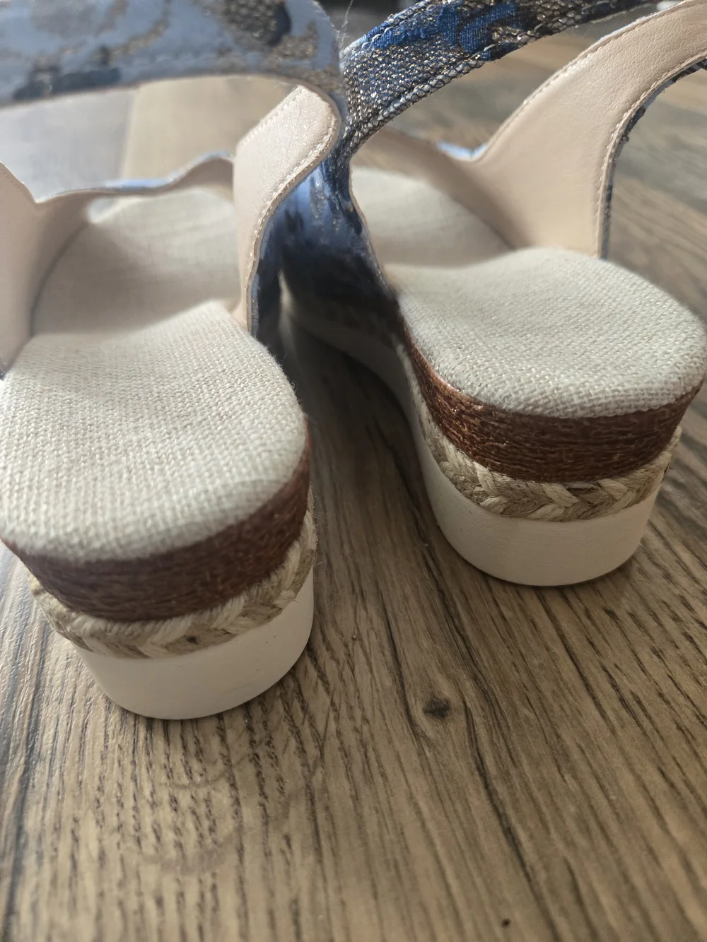 Light Blue Floral Slingback Wedge Sandals
